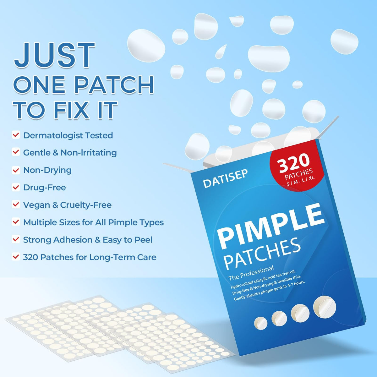 Hydrocolloid Acne Patches with Natural Ingredients - 320 Count, Invisible Spot Treatment