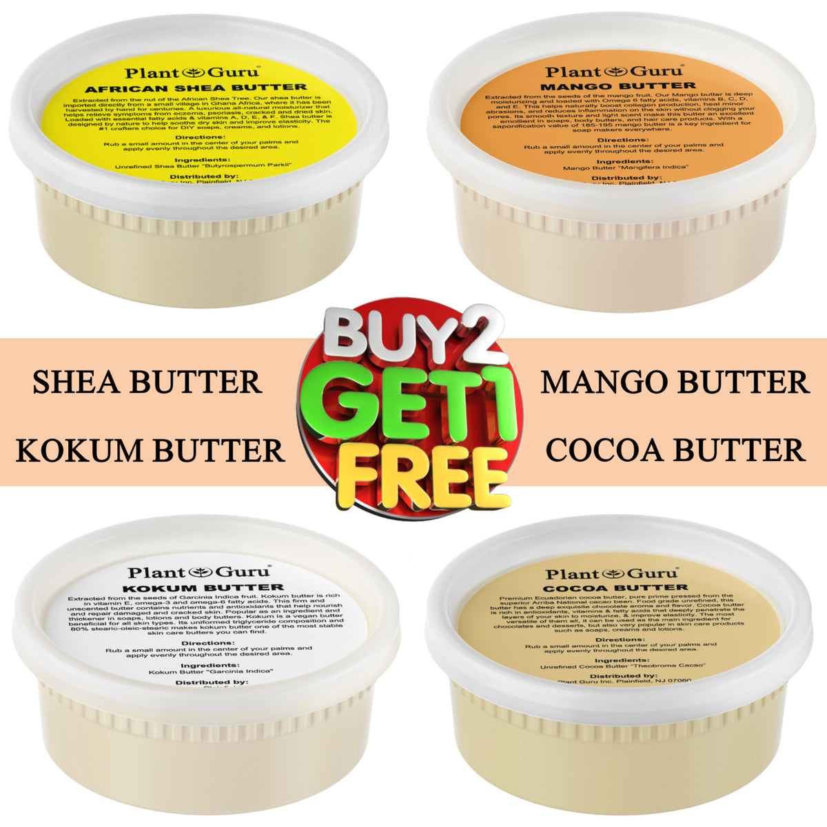 Raw Natural Body Butters 8 oz - Pure Organic