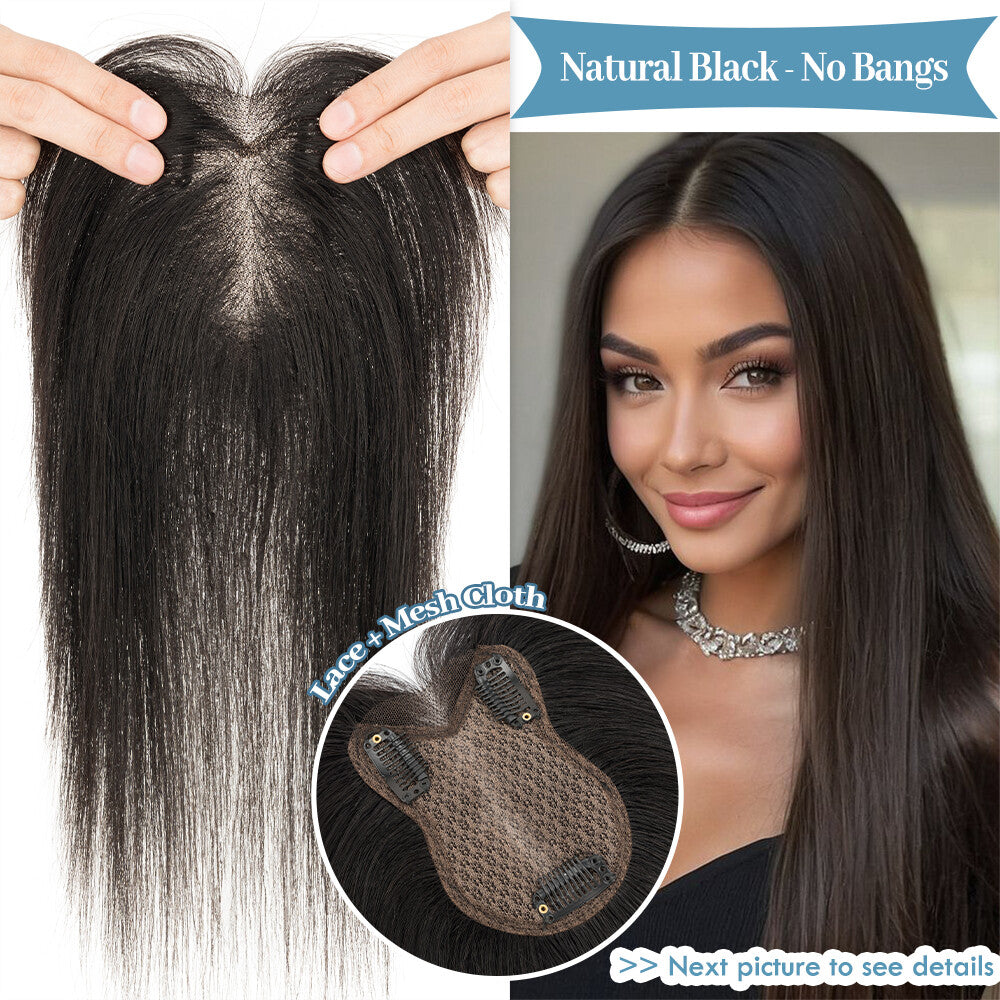 Clip-In Human Hair Extensions with Lace Base - Remy Hair Toppers, Full Head