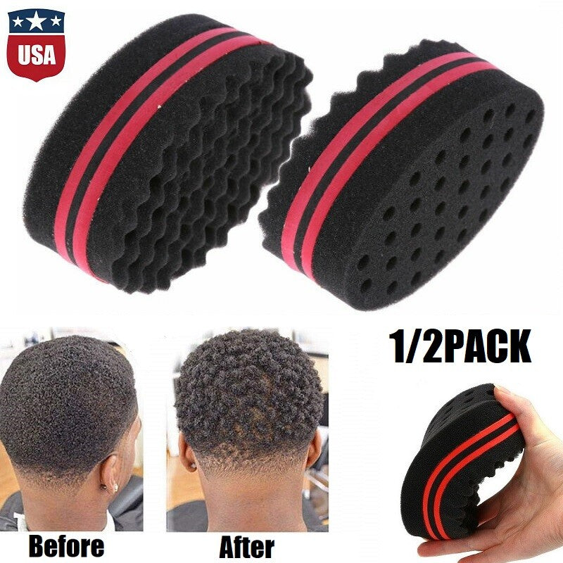 2× Double Side Magic Hair Brush Sponge Twist Wave Barber Afro Curl Red