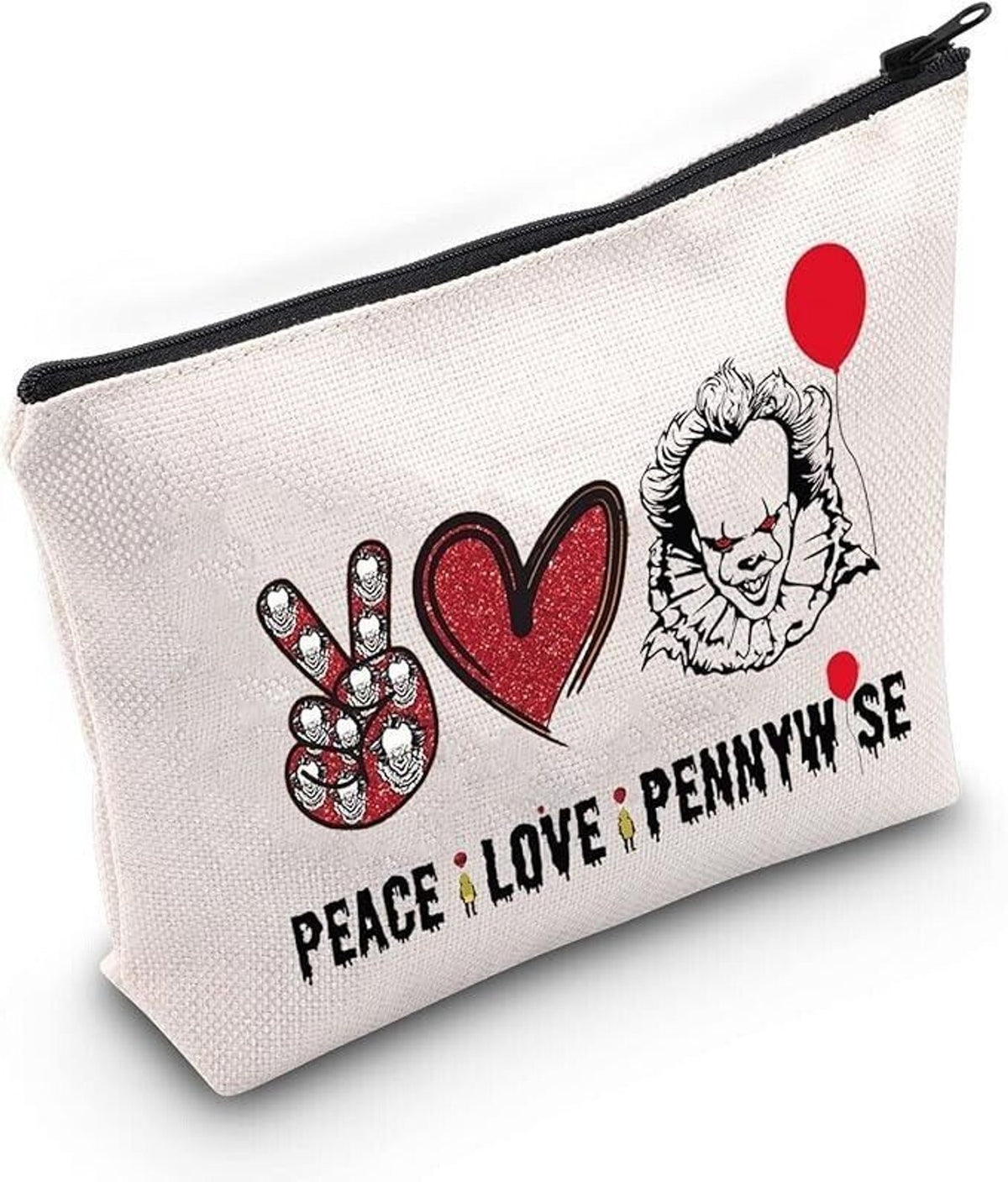 Cosmetic Makeup Pencil Bag - Peace Love Pennywise IT Horror Theme