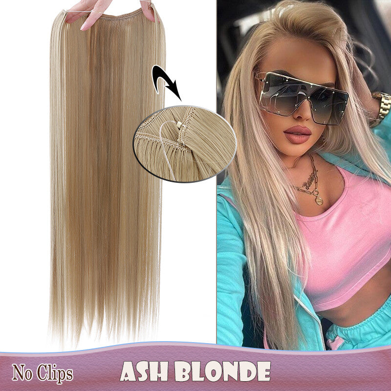 Invisible Wire Clip-In Hair Extensions with Clips & Replacement Wires - Natural & Wavy, 20/24 Inch