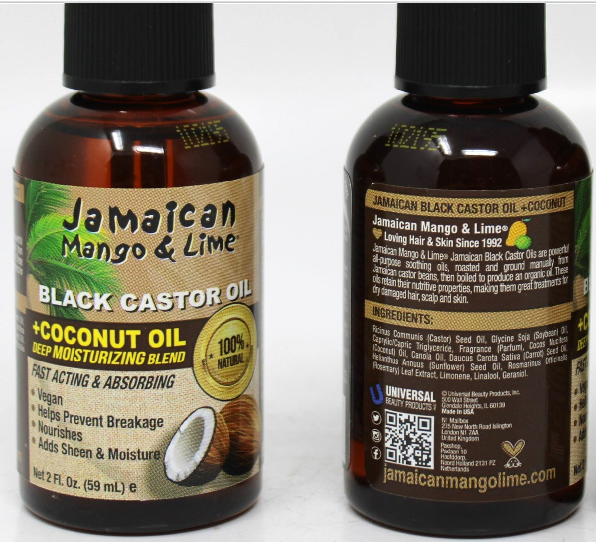 Jamaican Mango & Lime Black Castor Oil & Coconut Oil Set - Hair Growth & Moisturizing 2oz Pack of 2