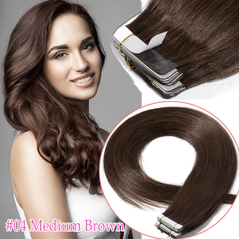 Tape-In Human Hair Extensions Full Head 150G Remy Skin Weft 12-24 Inches