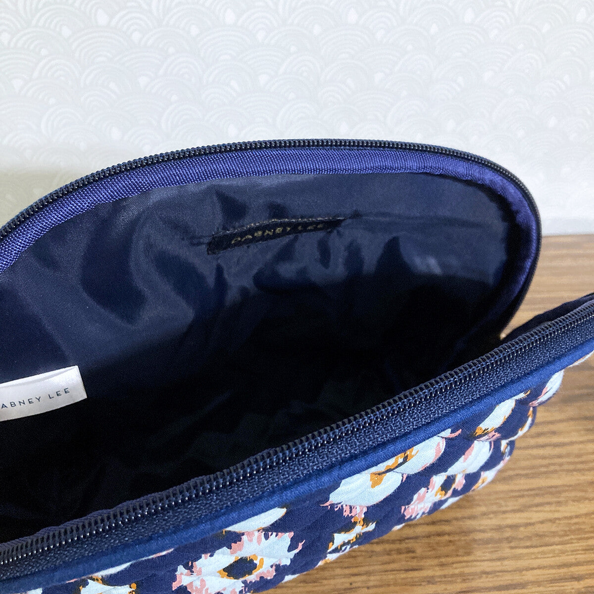 Dabney Lee Quilted Ikat Cosmetic Bag Navy Large 8" Travel Pouch