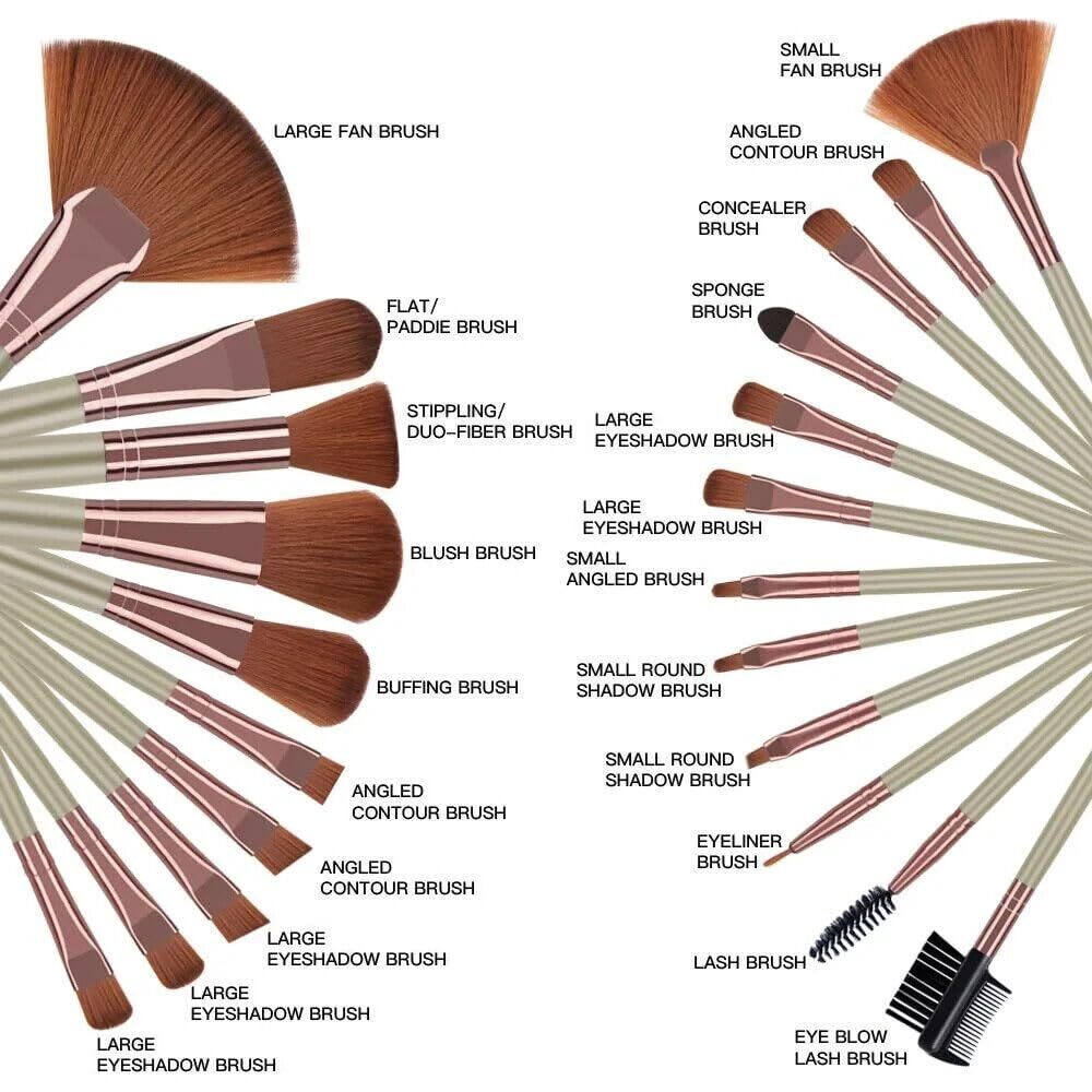22Pcs Professional Makeup Brush Set with Case - Powder, Foundation, Eyebrow & Blush Brushes