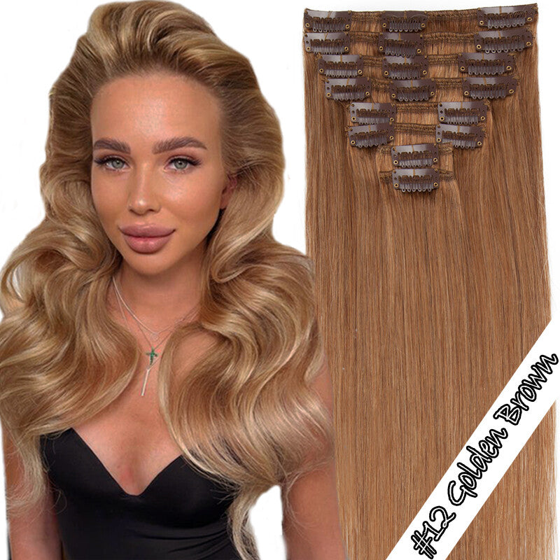 Clip-In 100% Remy Human Hair Extensions Full Head with Multiple Colors & Lengths