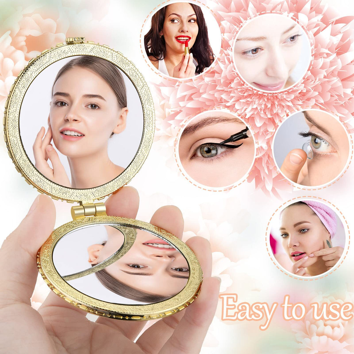 16 Pack Floral Pocket Compact Mirrors - Travel & Purse Makeup Mirrors