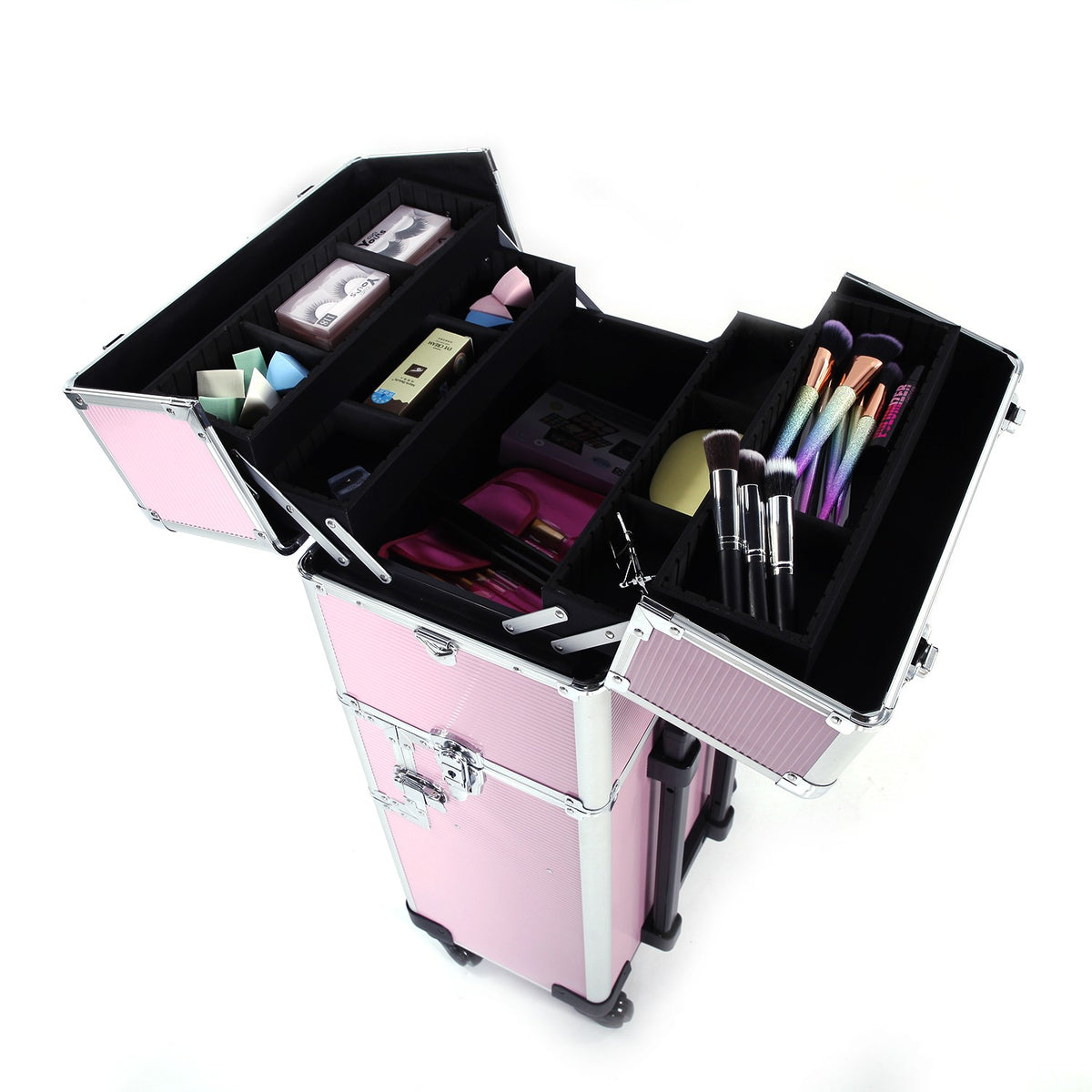 Large Capacity Travel Cosmetic Trolley Organizer with 360° Swivel Wheels