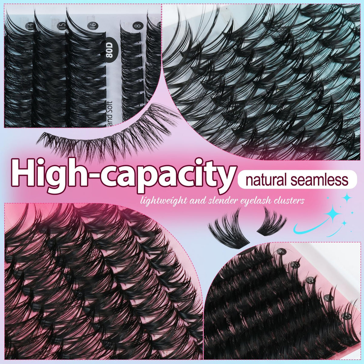 Professional Lash Cluster Kit 708pcs with Bond, Tweezers & 6 Styles