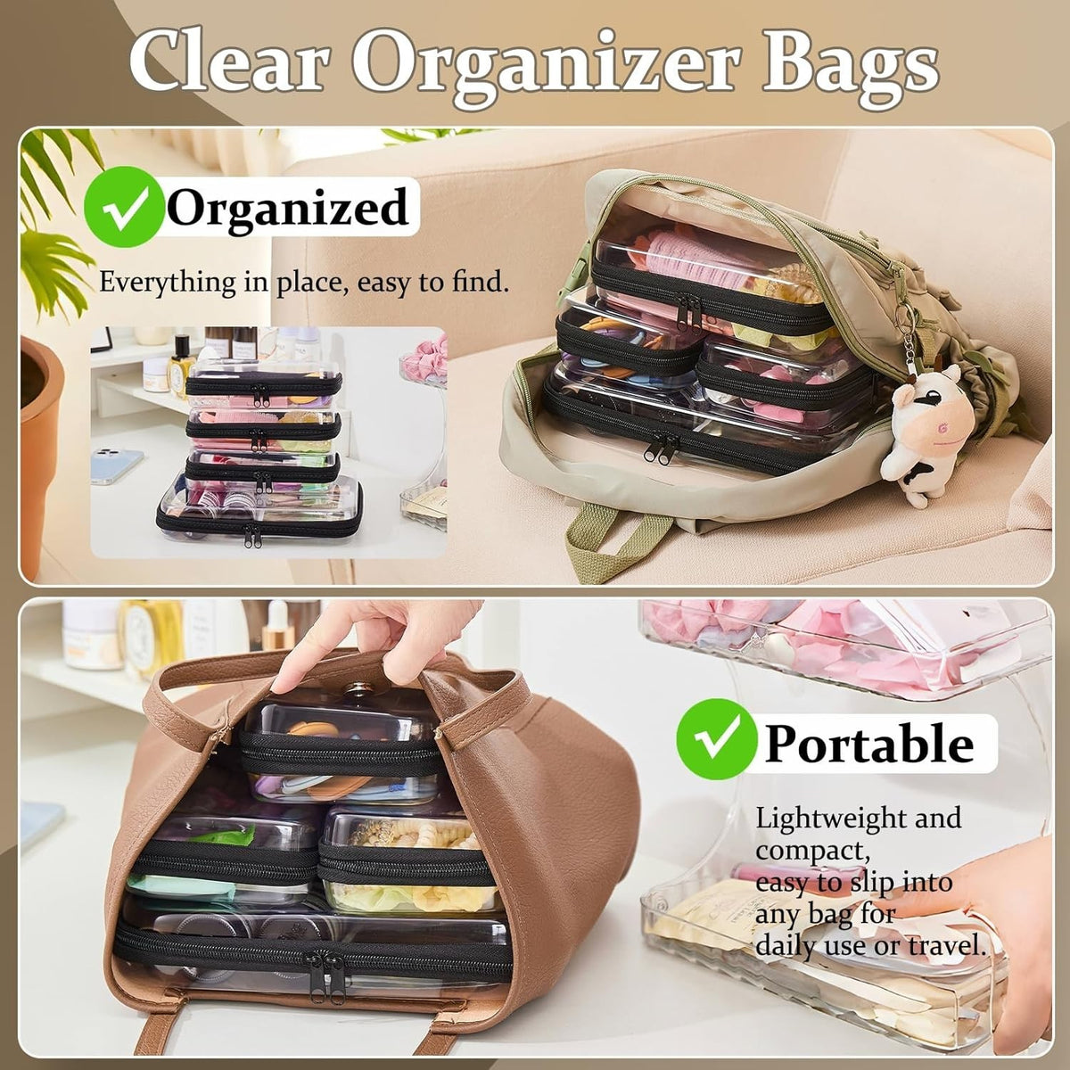 Set of 4 Clear Hard Shell Travel & Storage Pouches - Organizer Bags