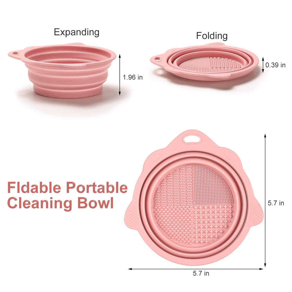 Eco-Friendly Foldable Makeup Brush Cleaner Bowl Silicone Scrubber Travel Case Pink