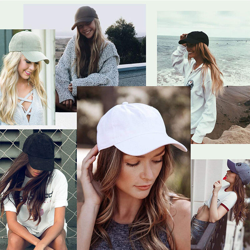 Baseball Cap with Synthetic Hair Extensions - Straight, Curly, Wavy Fits Most