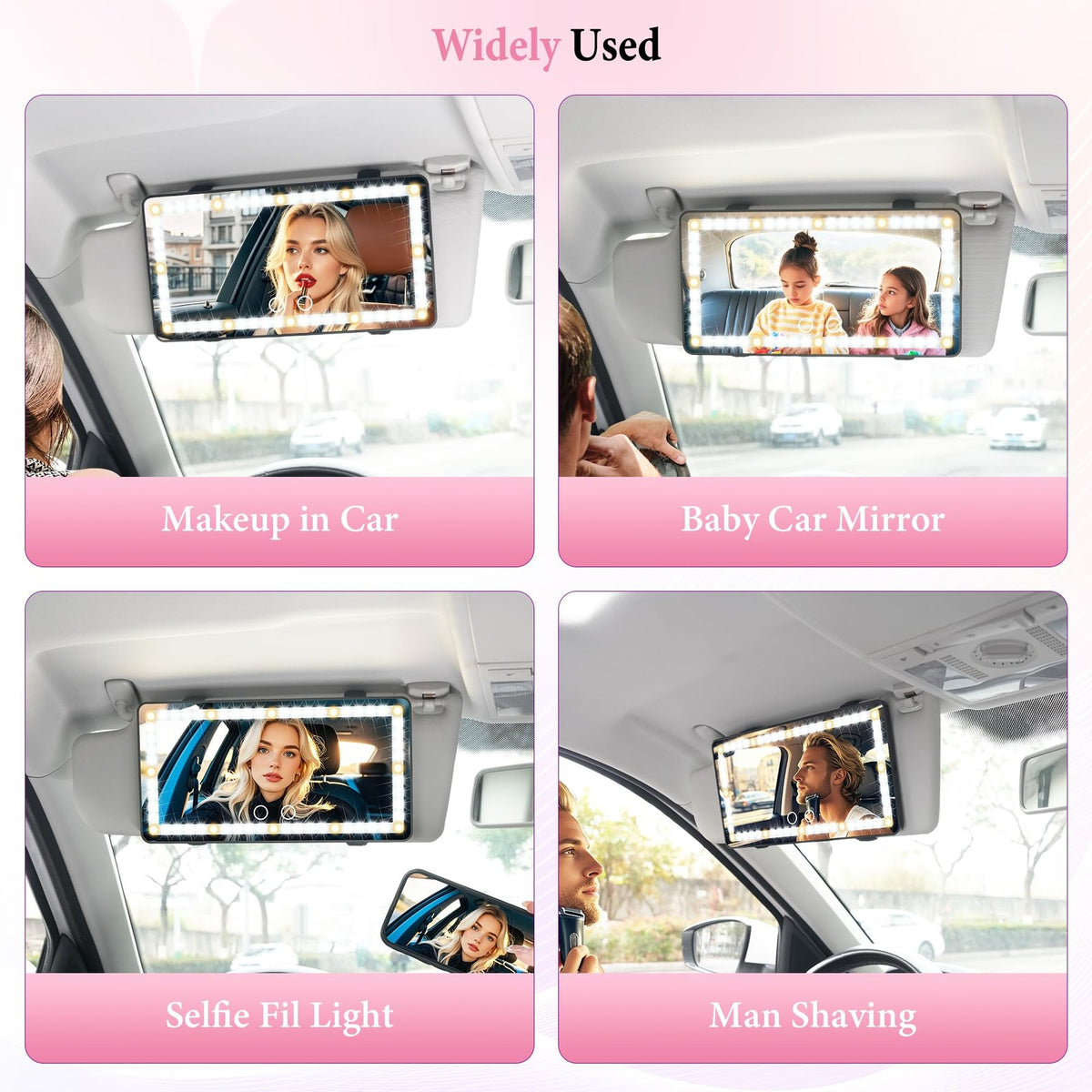 Rechargeable Car Sun Visor Vanity Mirror with LED Lights - Compact Makeup Mirror