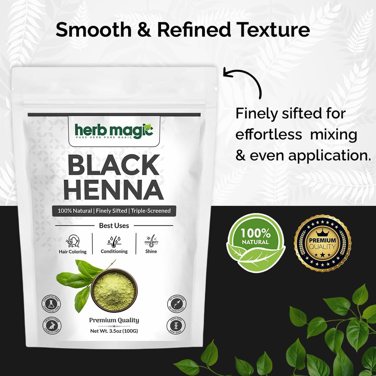 Black Henna Hair Dye for Grey Coverage Natural Plant-Based 3.5 oz