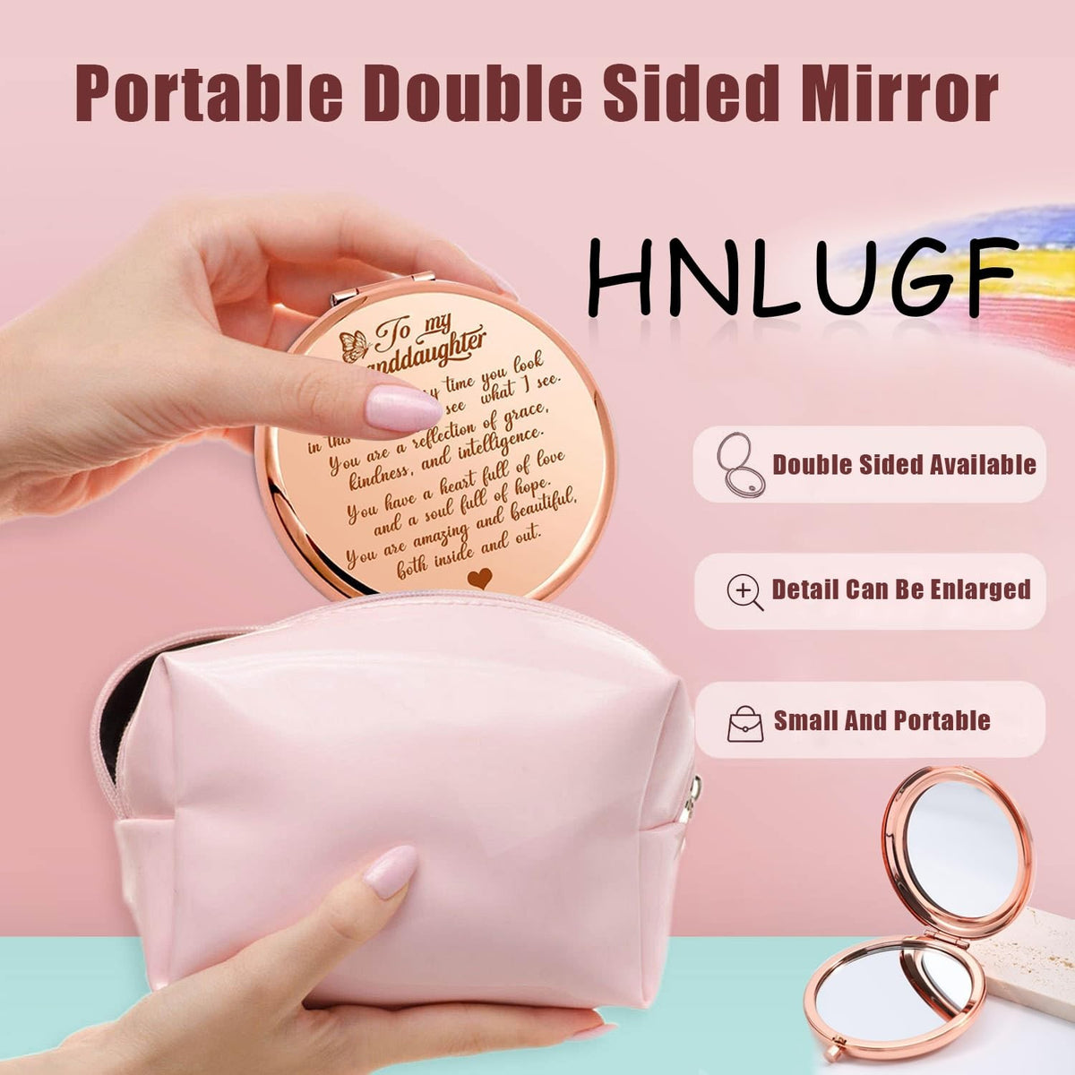 Personal Pocket Mirror for Granddaughter - Engraved Gift of Love and Beauty