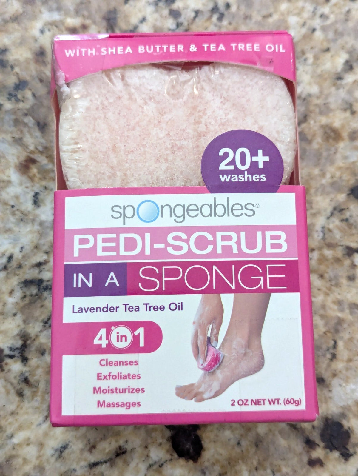 Spongeables Pedi-Scrub In A Sponge Lavender Tea Tree Oil lasts 20