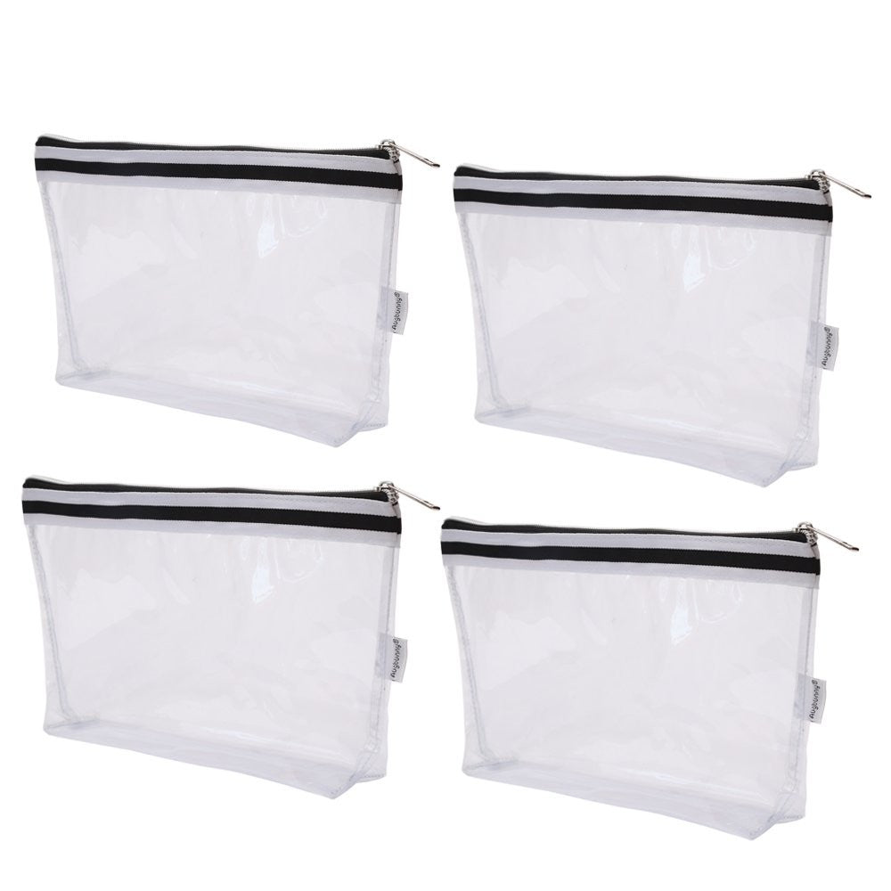 4 Pack Waterproof Clear Vinyl Makeup & Toiletry Bags - Travel Organizer Pouches