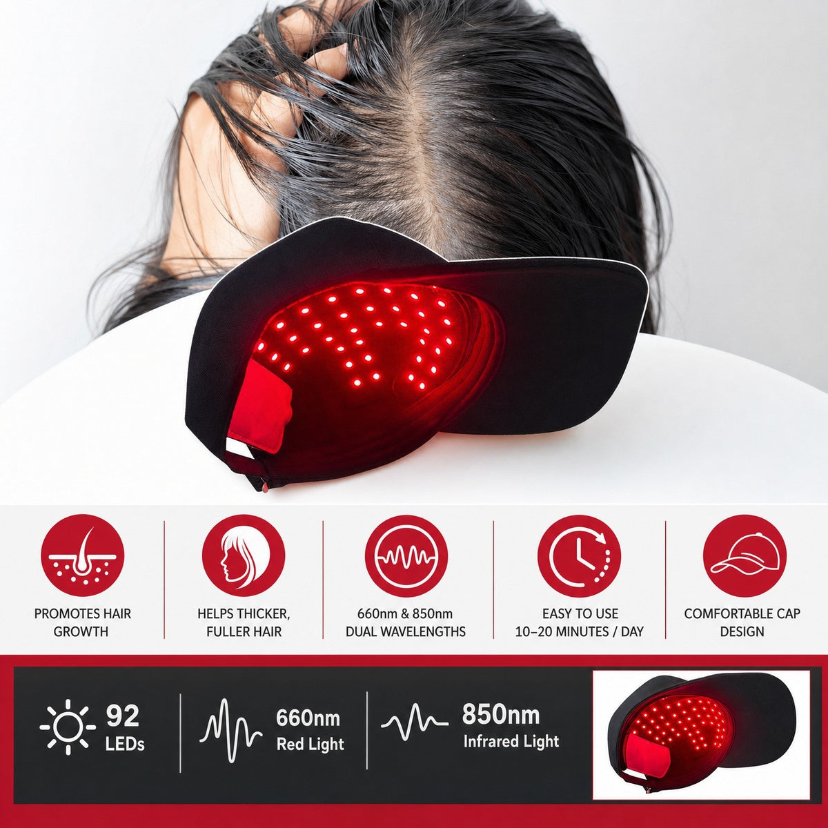 Red Light Therapy Hair Loss Treatment Cap – 660nm LED