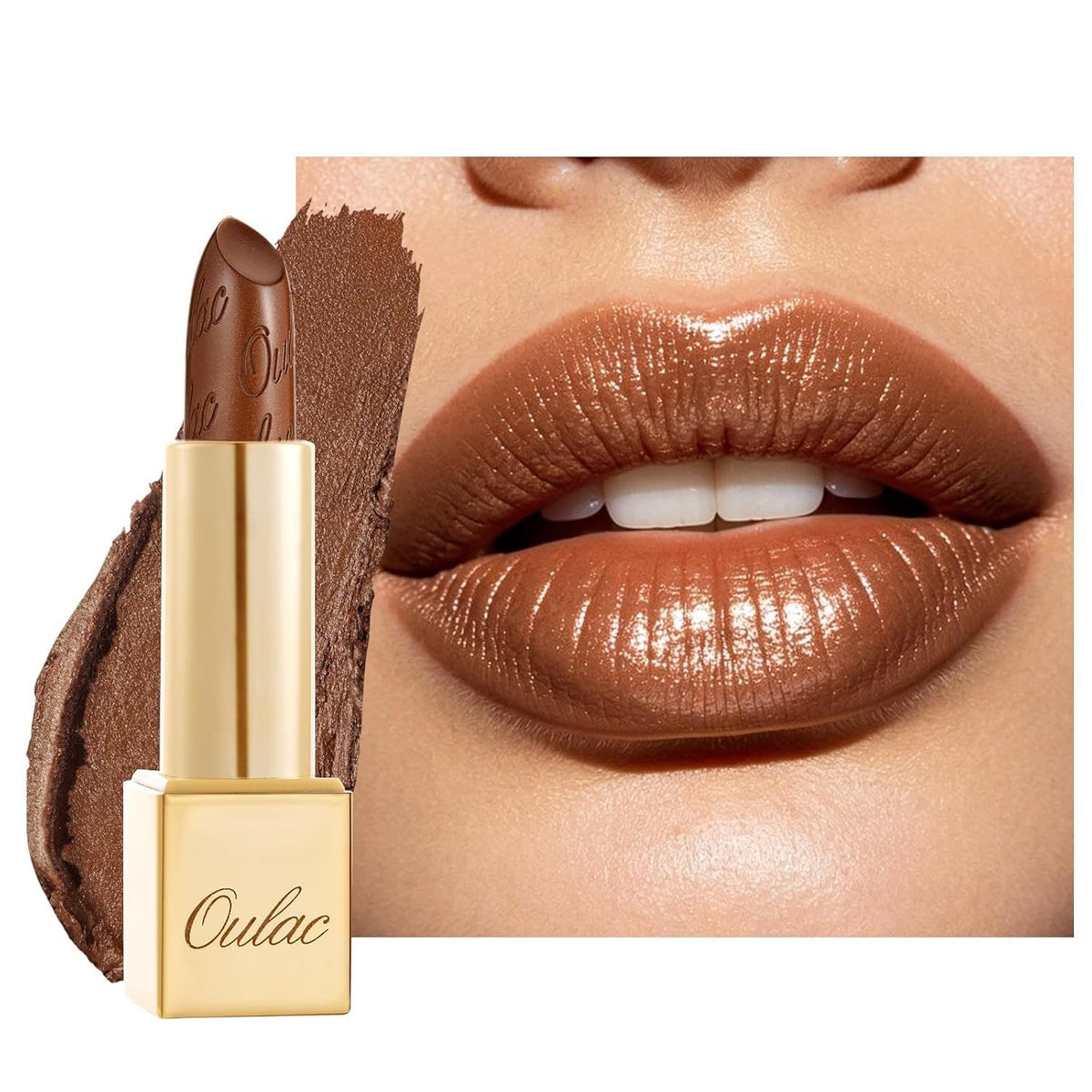 Dark Brown Lipstick with Glitter Finish - Hydrating, Long-Lasting Makeup
