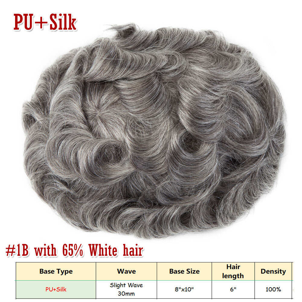 Men's Human Hair Toupee V Loop Hair Replacement System - Natural Look
