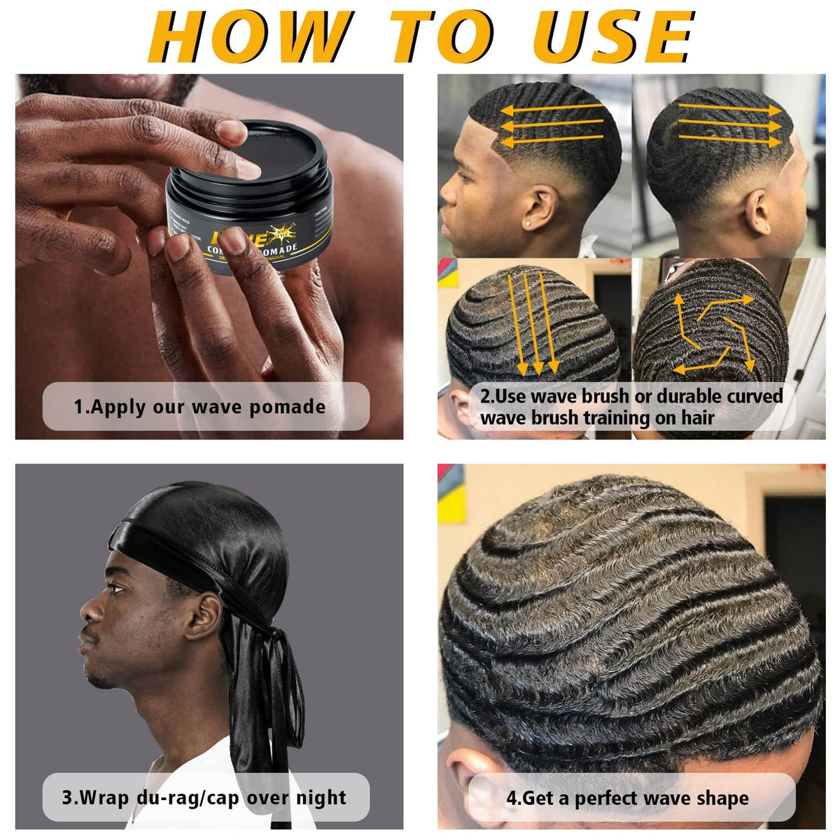 Men's Strong Hold Wave Pomade Kit for 360 Waves Natural Hair Control