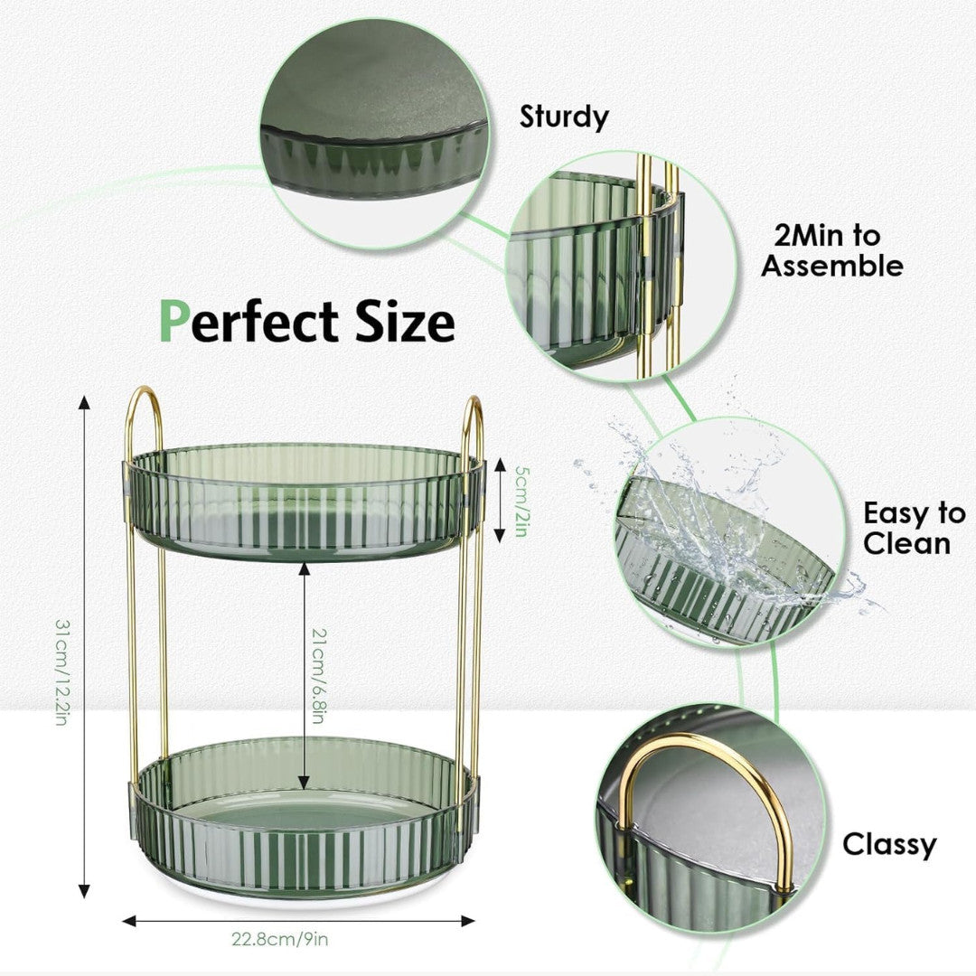 360° Rotating Makeup Organizer 2-Tier Bathroom Storage for Cosmetics