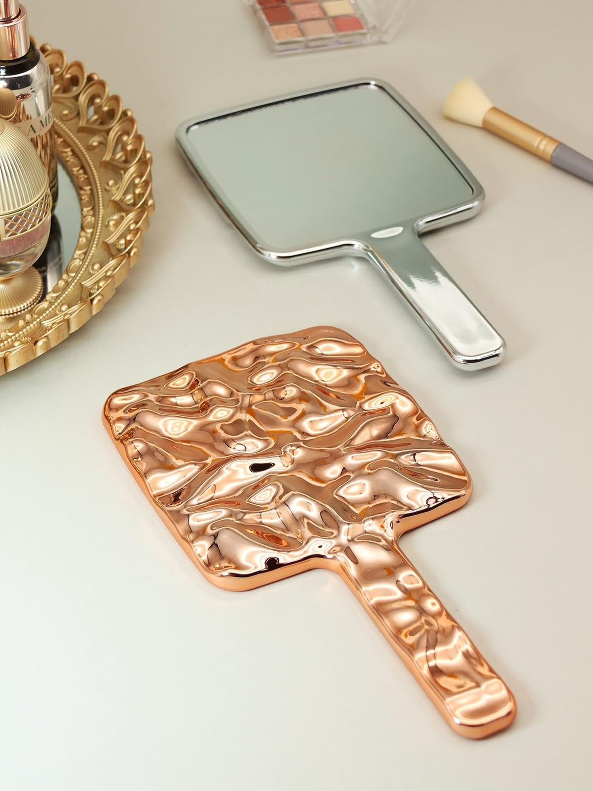 6-Inch x 11-Inch Silver Square Handheld Makeup Mirror with Handle