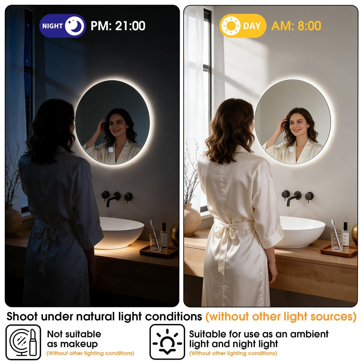 20 Inch LED Bathroom Mirror with Lights, Dimmable & Color Changing Backlit Vanity