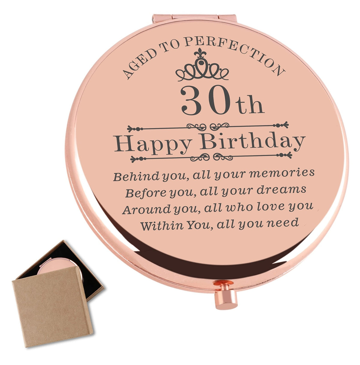 Rose Gold Compact Makeup Mirror - 30th Birthday Gift for Women