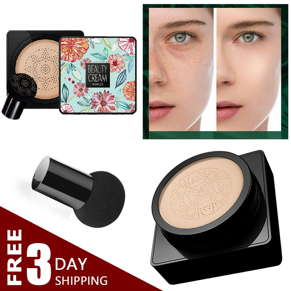 BB Cream Foundation Concealer Stick with Cushion Puff, 3-in-1 Moisturizing Formula