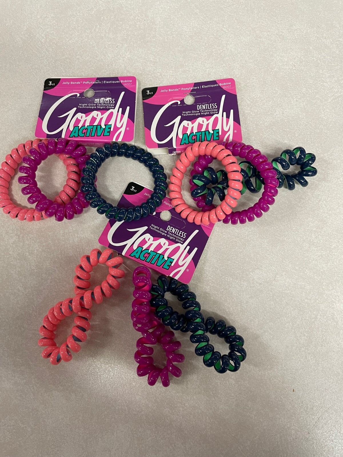 Lot of 3 Goody Active Dentless Count Jelly Bands Ponytailers Night