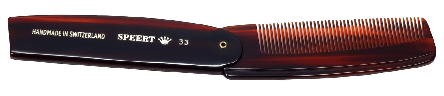 Handmade Swiss Tortoise Shell Folding Comb - 4.125 Inches, Havana Brown