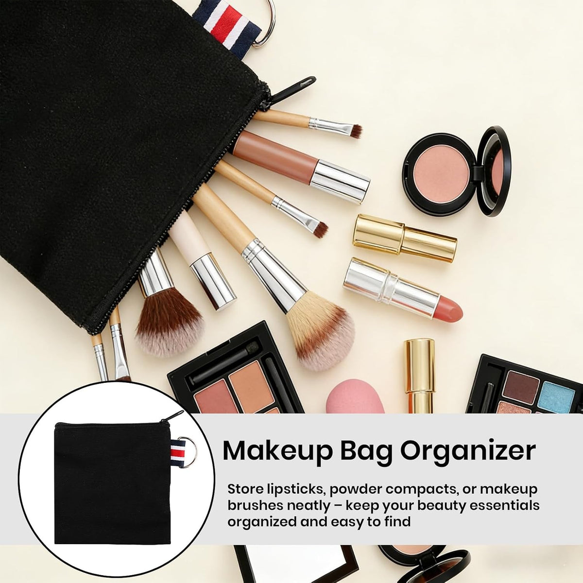Small Canvas Zipper Pouch with Metal Hanging Ring - Travel Organizer Set