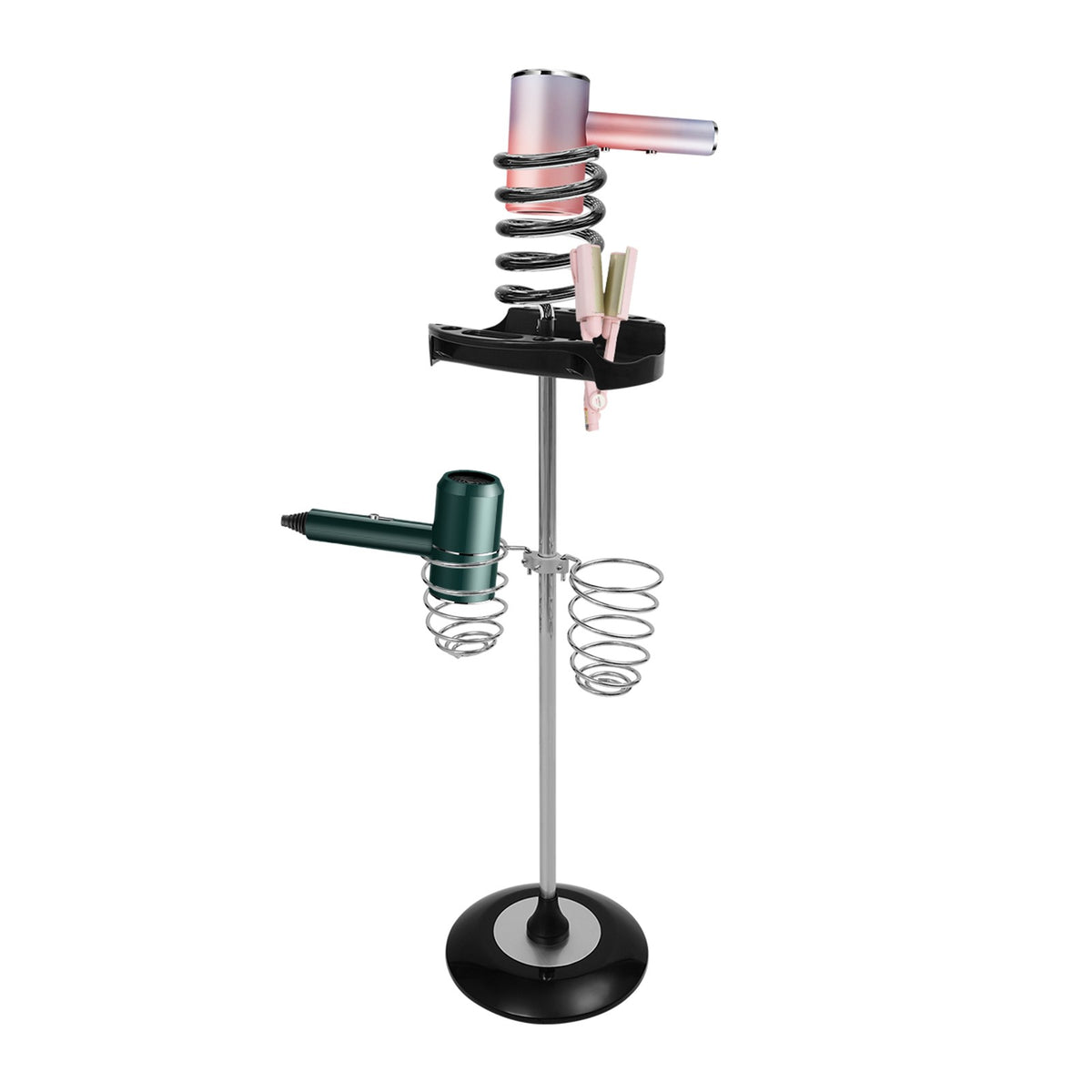 Freestanding Hair Dryer Stand with Tray & Spiral Holders for Salon & Home