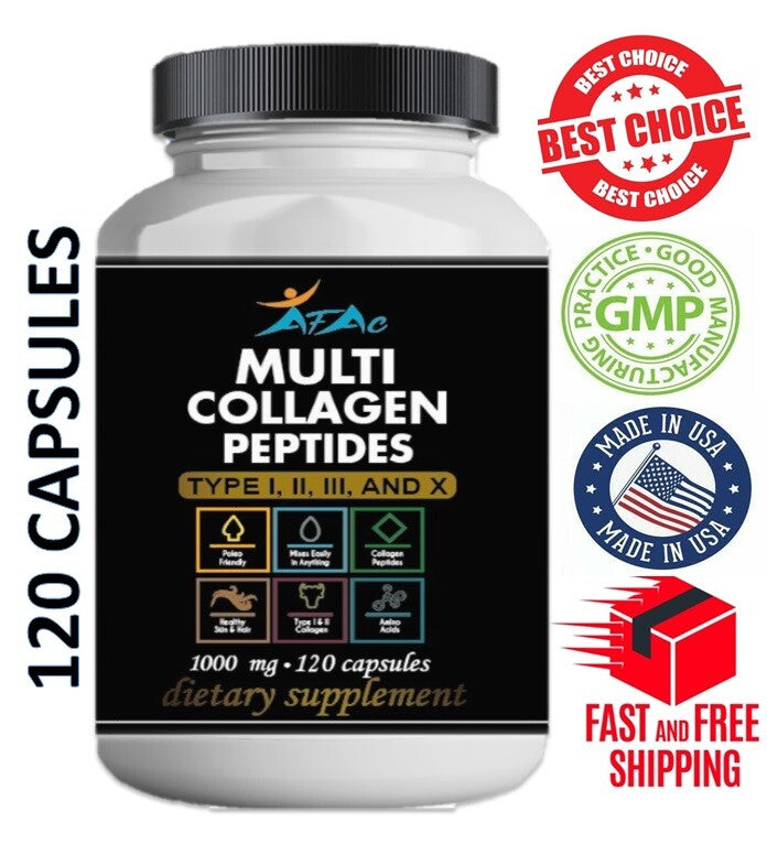 Collagen Peptides Pills - Anti-Aging Supplement for Skin Hair Joints 120 Capsules