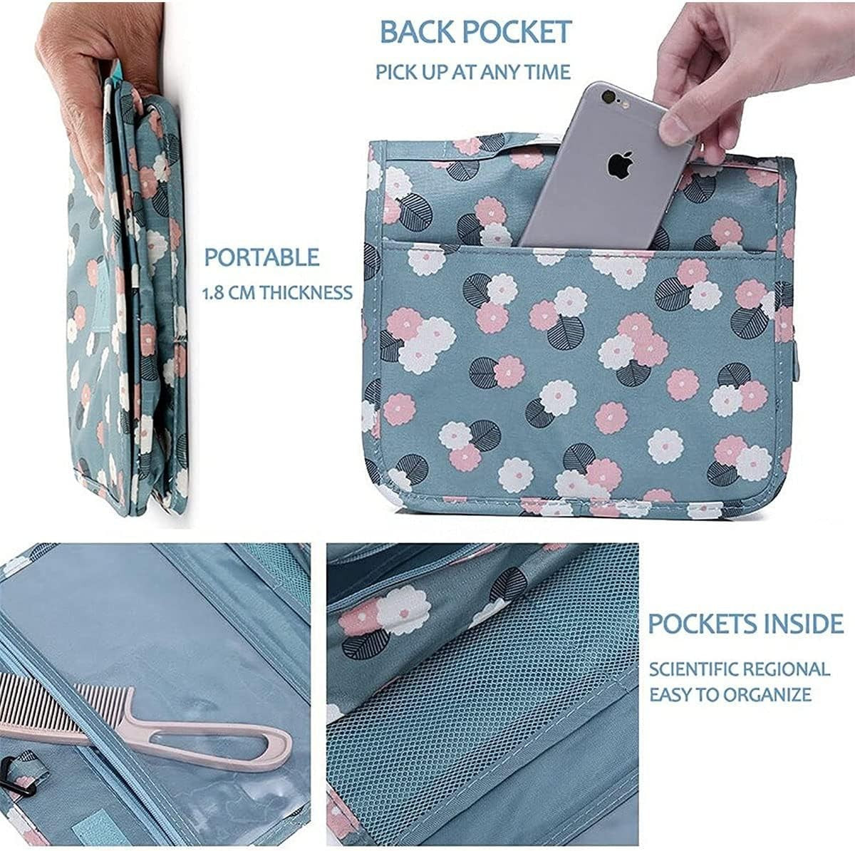 Compact Floral Travel Toiletry Bag with Multiple Compartments