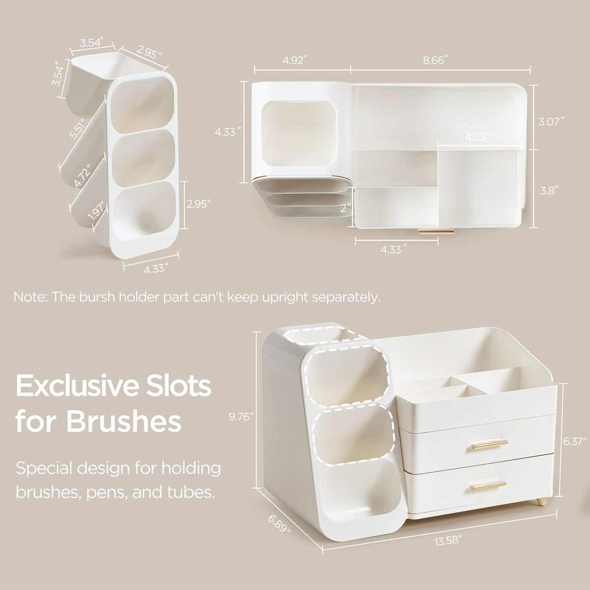 Large Makeup Organizer with Brush Holder for Vanity and Bathroom Storage