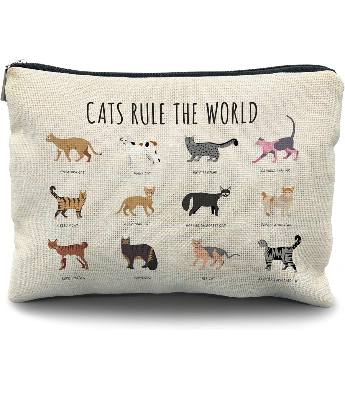 Cats Rule The World Makeup Zipper Pouch Travel Bag – Cosmetic & Toiletry Organizer