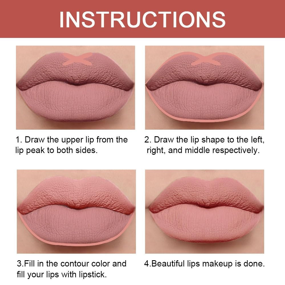Peach Lip Liner & Lipstick Set Kit - Waterproof, Matte Finish, Retractable Pencil