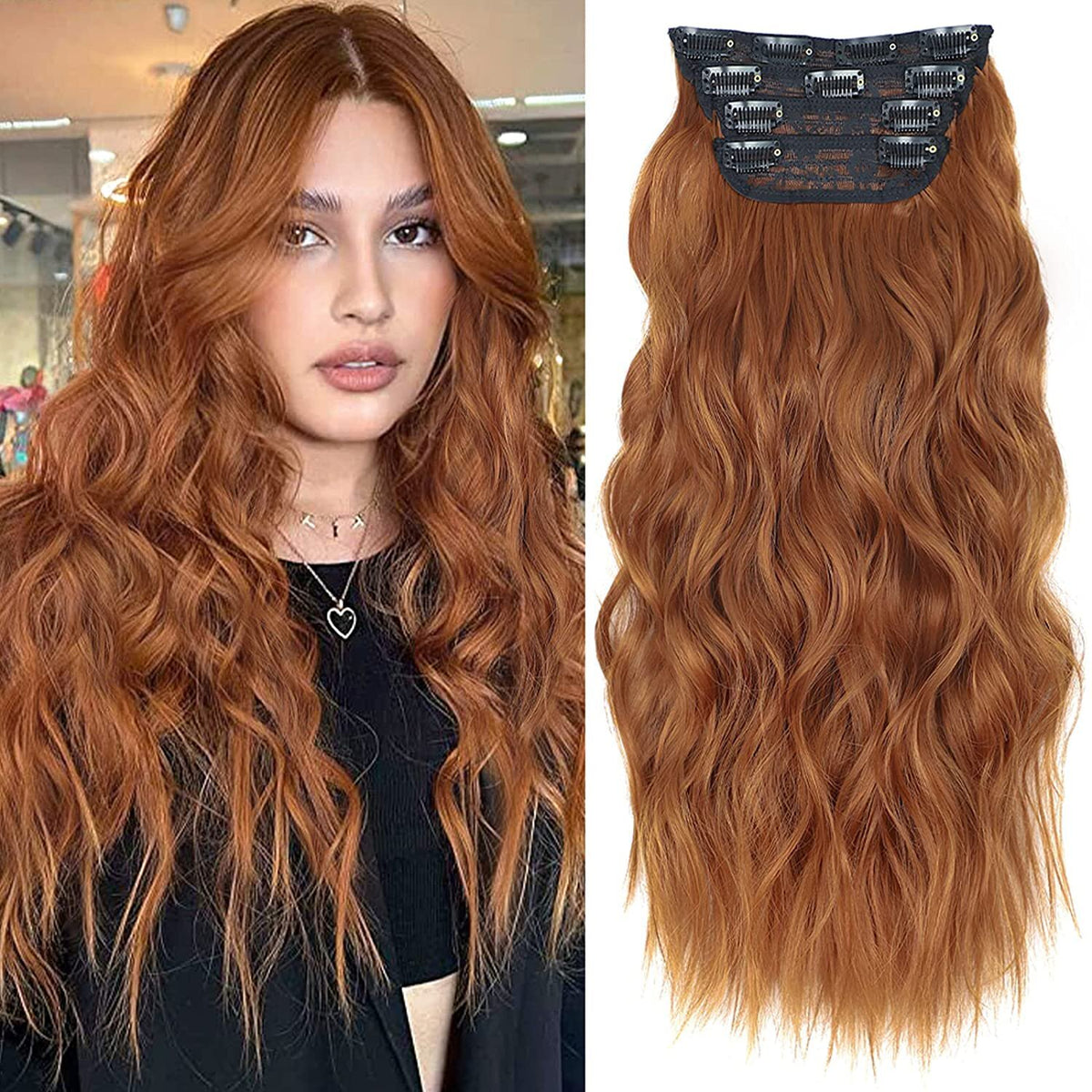 4PCS Clip-In Wavy Hair Extensions Long Synthetic Weft - Natural Blonde to Brown
