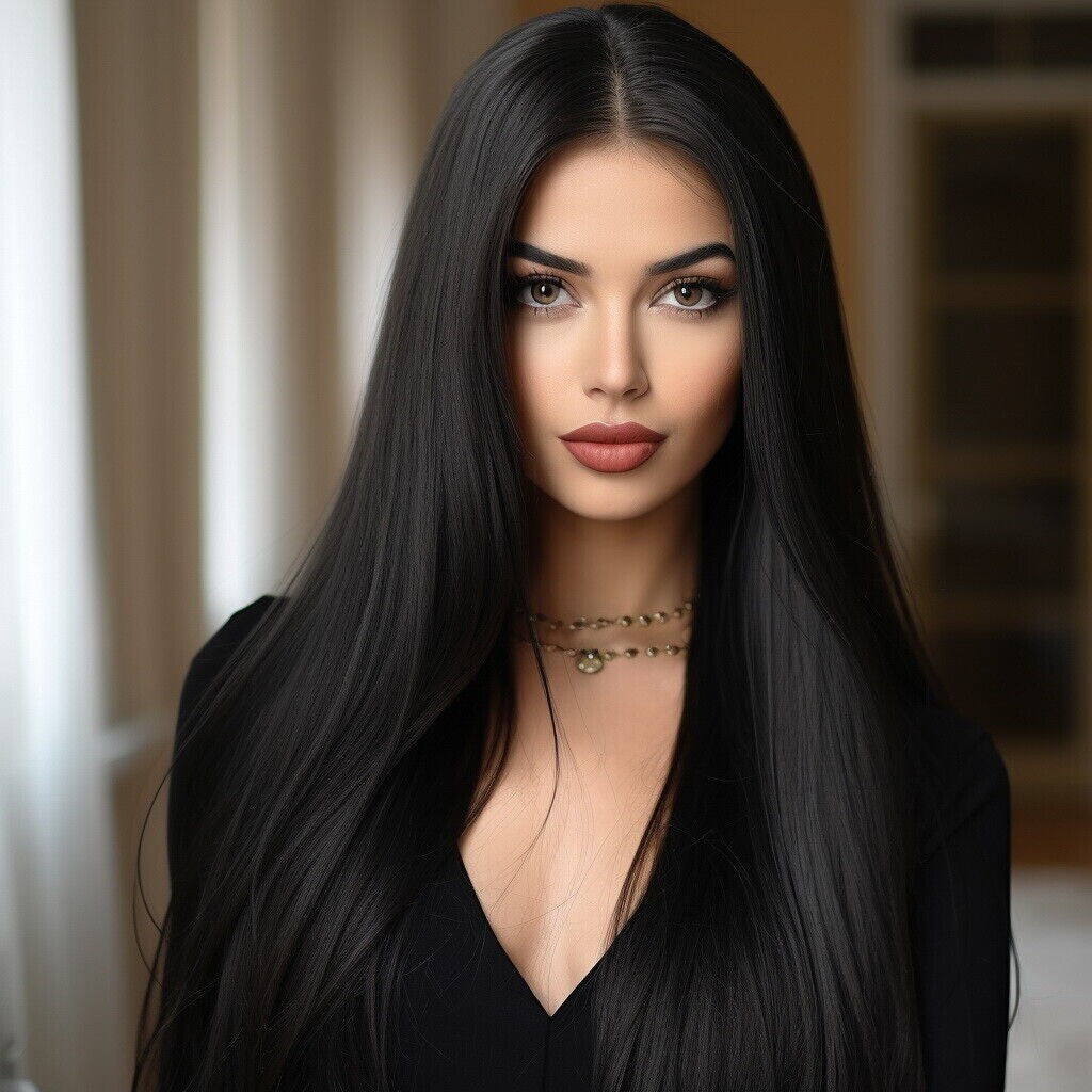 Long Straight Black Synthetic Wigs for Women Halloween Cosplay - 26 Inch
