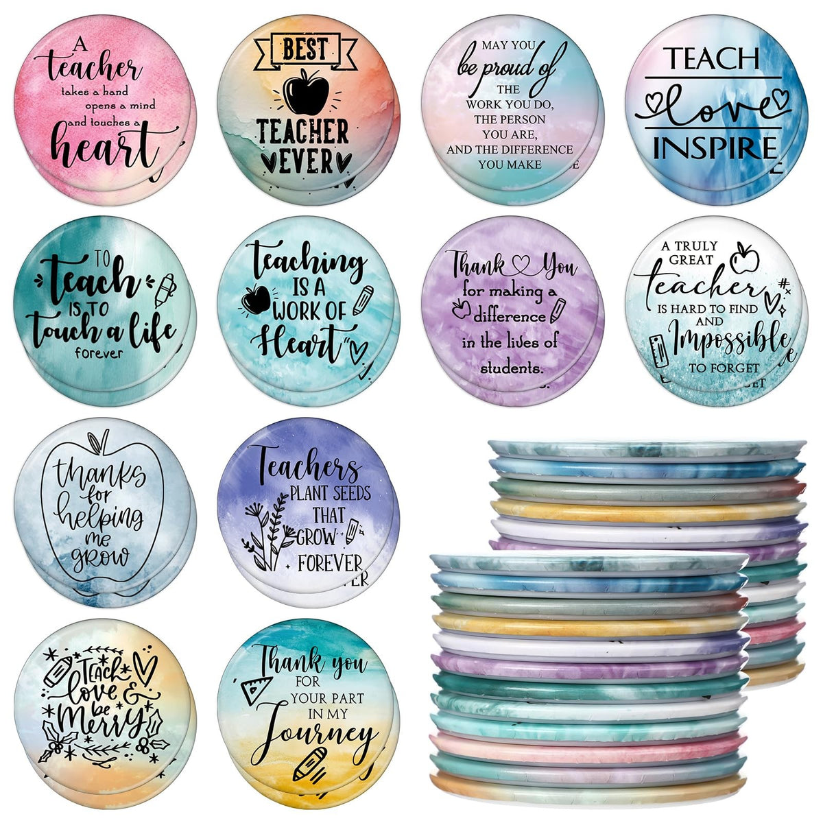 Teacher Appreciation Mini Pocket Mirror Set - 24 Vibrant Small Compact Mirrors