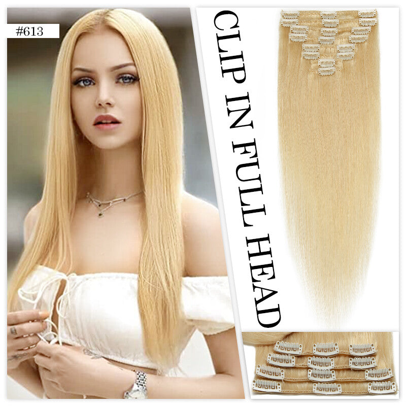 Clip in Hair Extensions 100% Remy Human Hair Full Head Set - Straight Styles