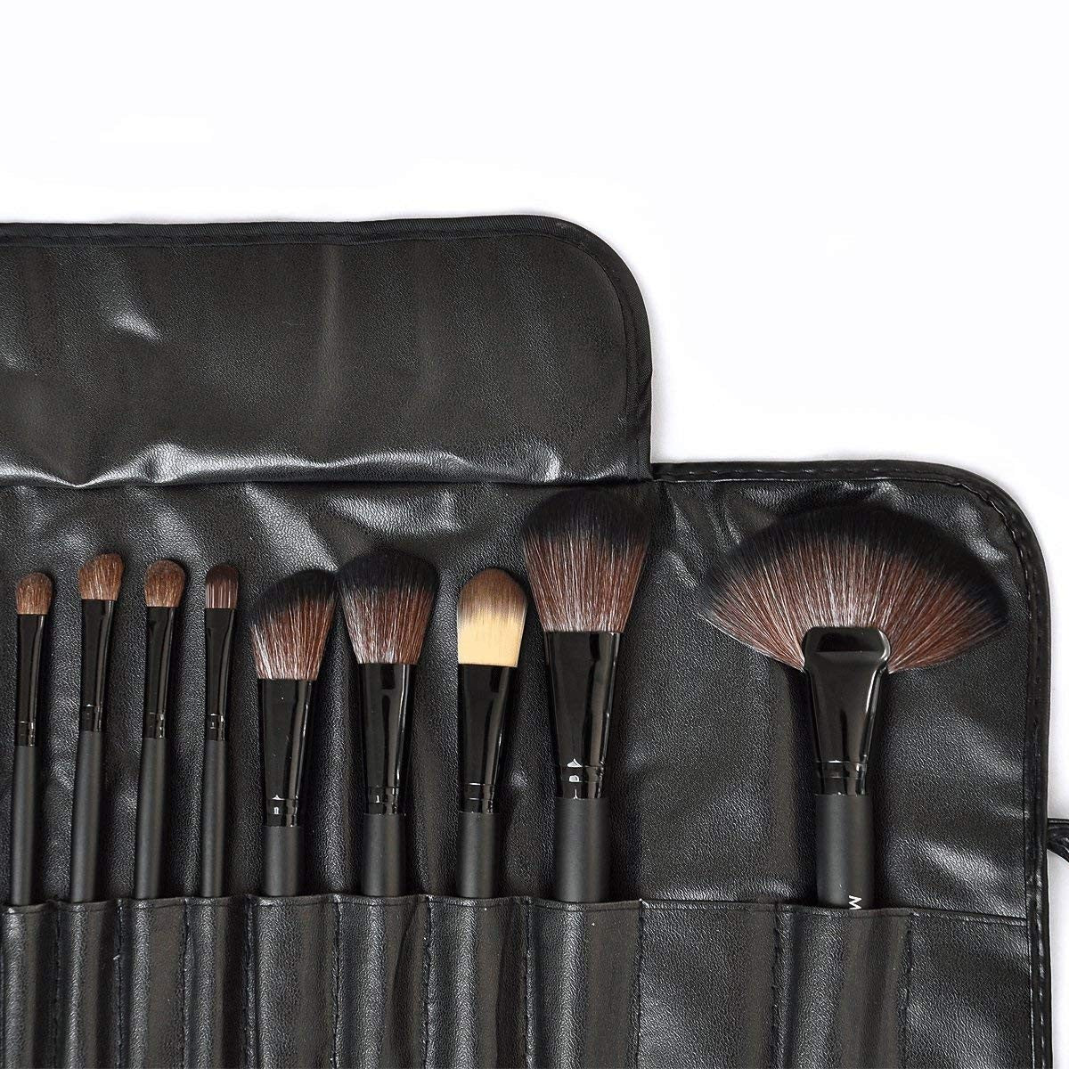 24-Piece Makeup Brush Set with Black Leather Case - Professional Cosmetic Tools