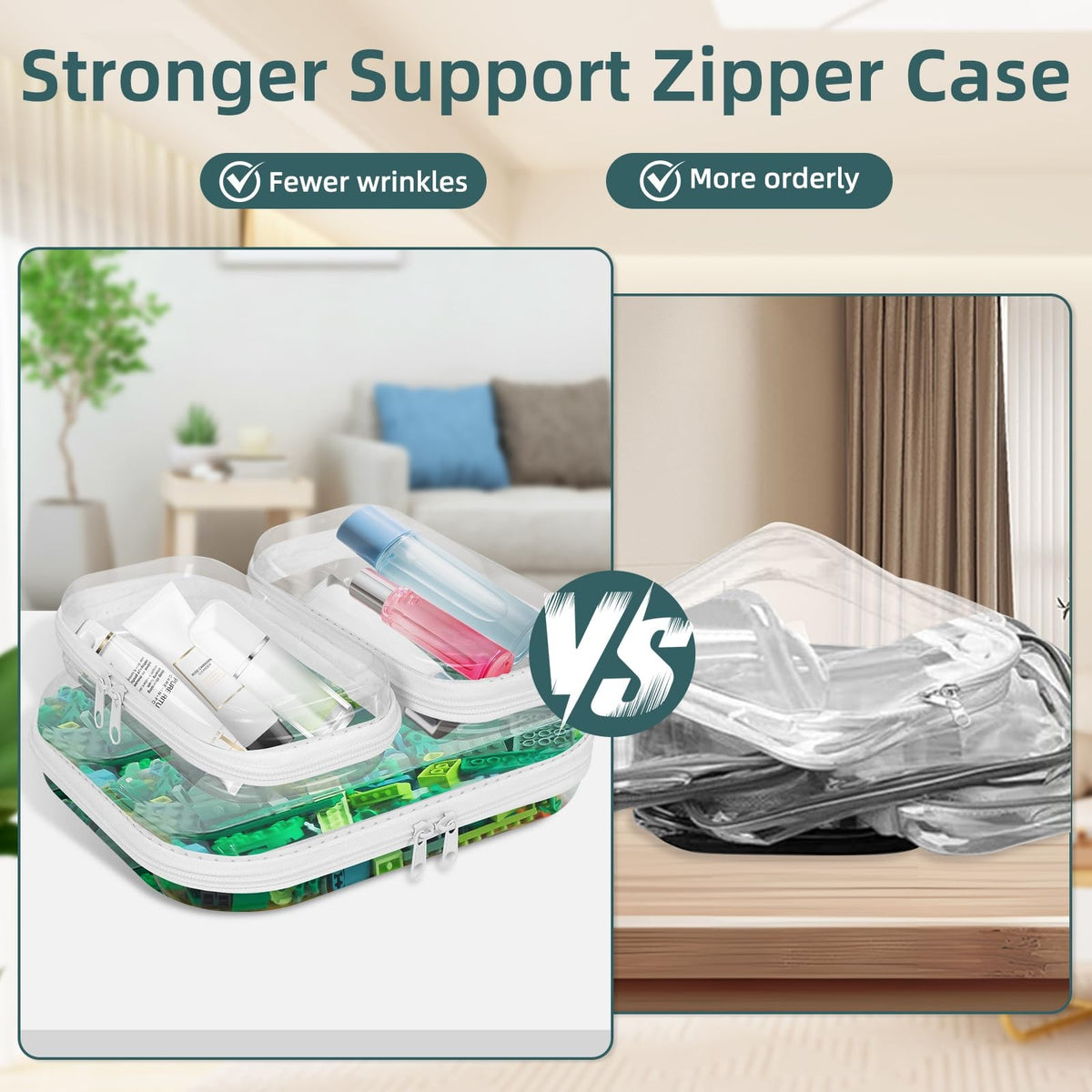 Clear Hard Shell Zipper Cases Set of 3 - Durable Plastic Storage Pouches for Travel & Organization