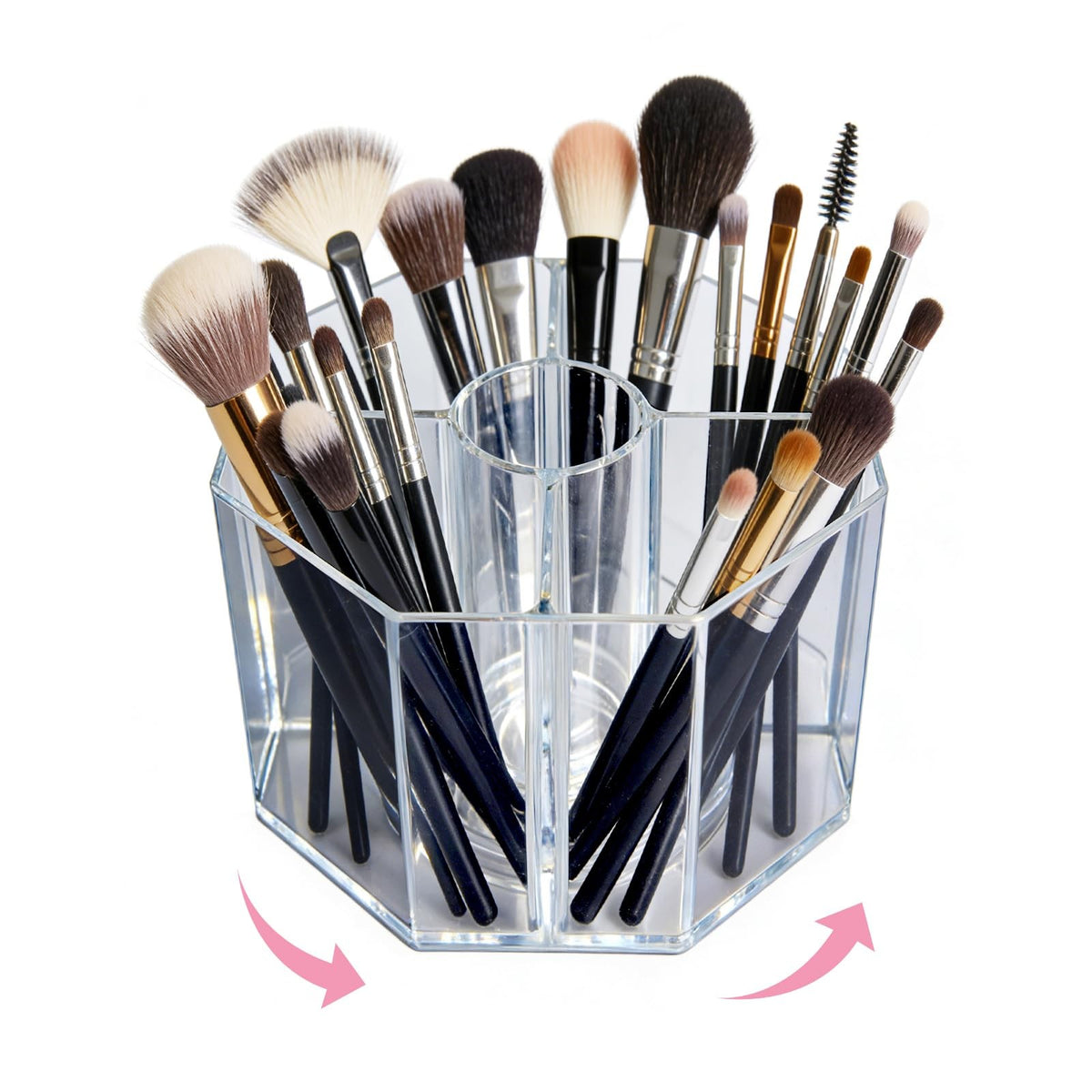 Acrylic Makeup Brush Holder 6.5 Inch Rotating Organizer with 4 Compartments