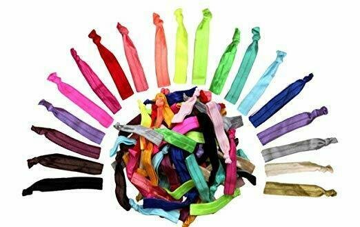 Rainbow No-Damage Ribbon Hair Bands (60 Ties)--Stretchy Elastic