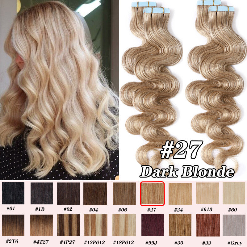 Tape-In Human Hair Extensions - Thick Ombre Curly Wavy Skin Weft