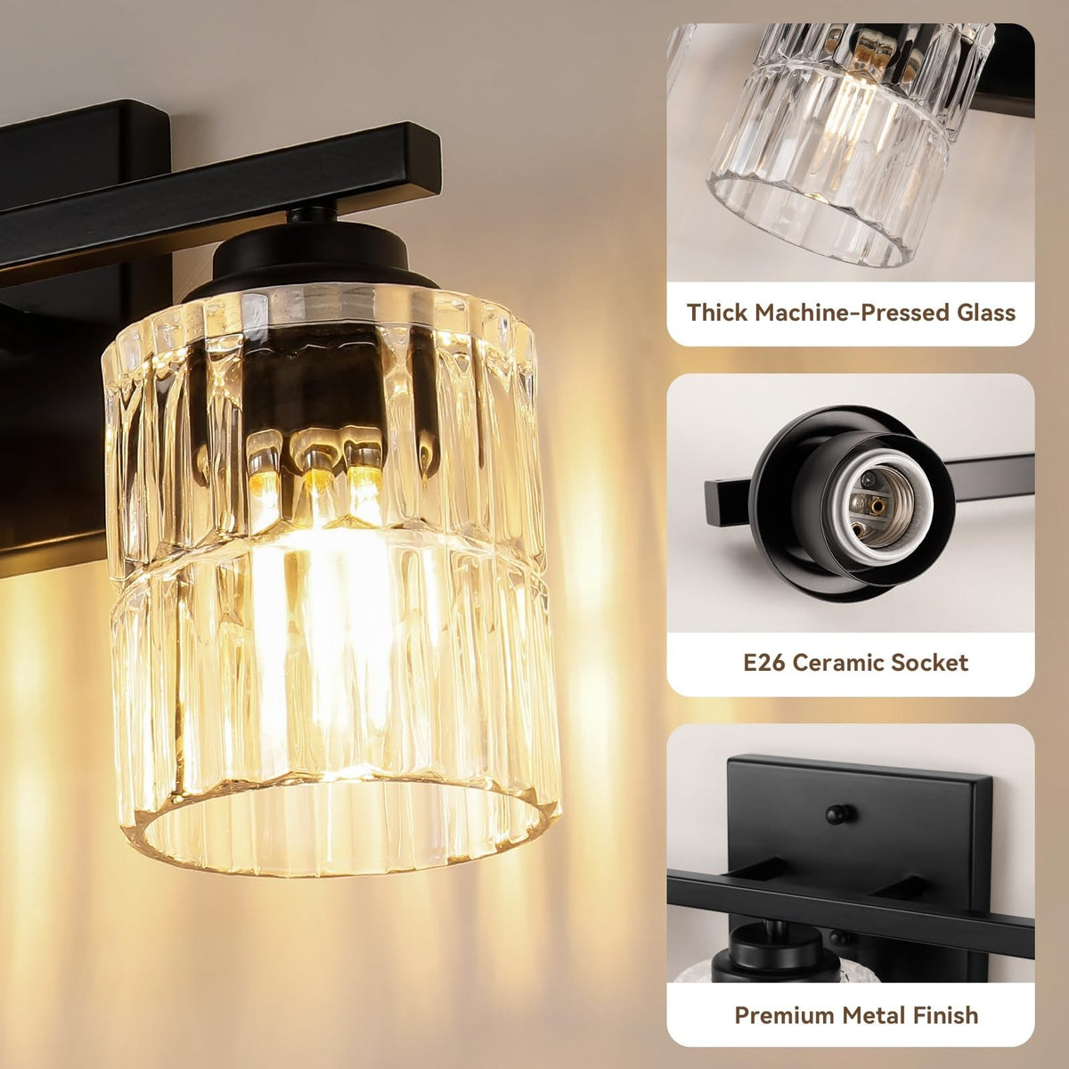 Modern 3-Light Bathroom Vanity Light Fixture, Brushed Black Wall Sconce